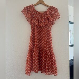 Orange daisy Sister Jane knee length ruffle dress